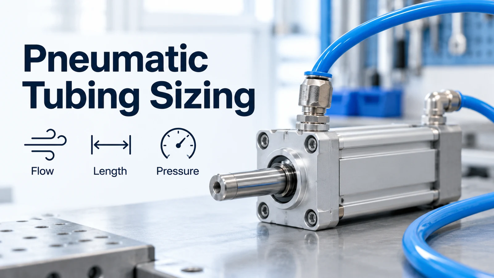 Pneumatic tubing sizing: flow, length, and pressure